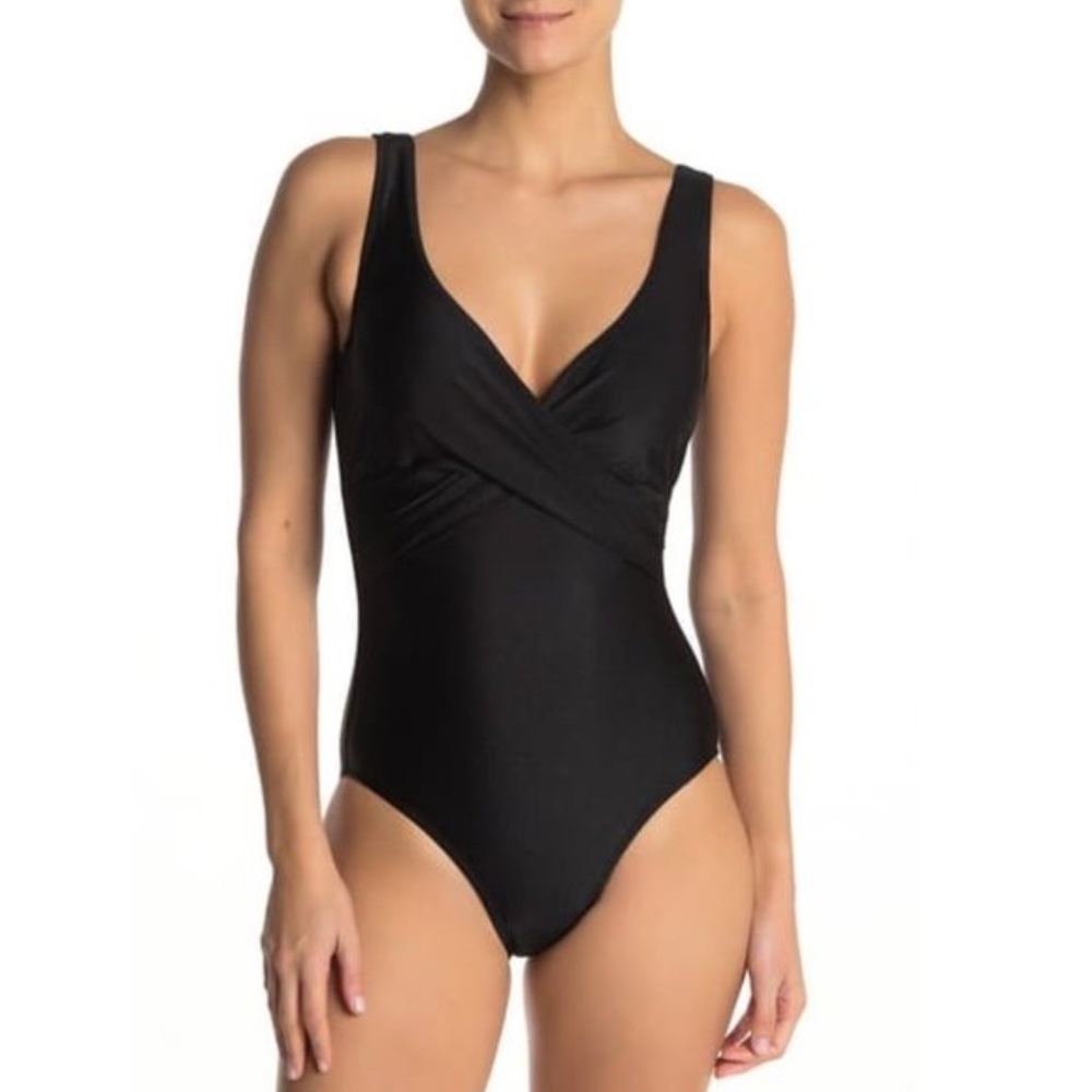 Tahari Surplice Wrap One-Piece Swimsuit